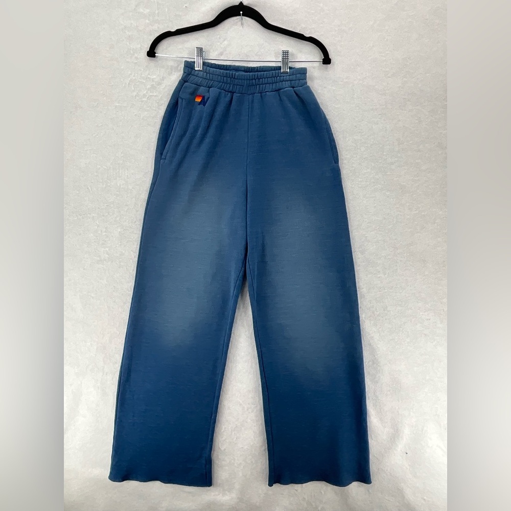 AVIATOR NATION ESSENTIAL WIDE LEG POCKET SWEATPANTS - FADED‎ WATER XS